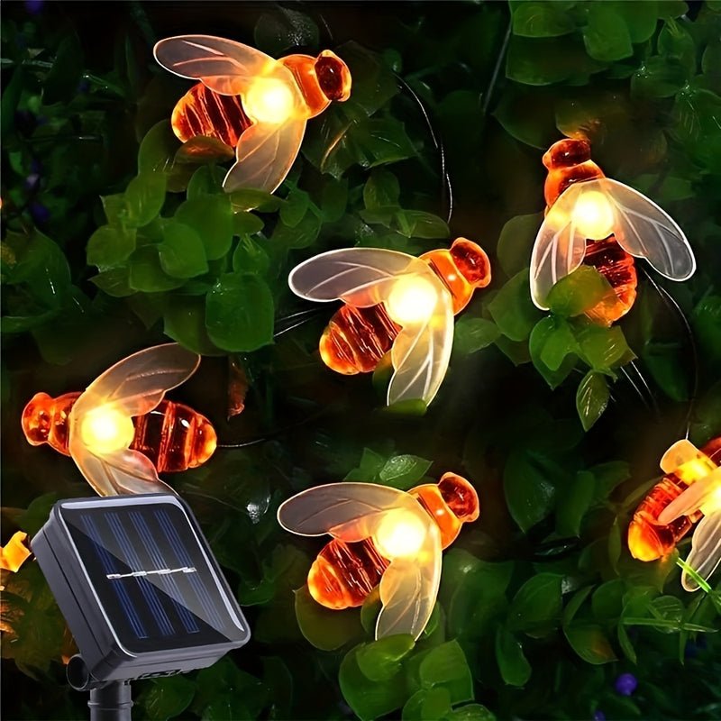 Luces solares de abejas de 5m, 20 LED con luz cálida para decoración de jardín y patio, fácil instalación con base removible, ideal para Navidad y todo el año, decoración festiva para exteriores | Diseño divertido de abejas | Luces solares, decoración so