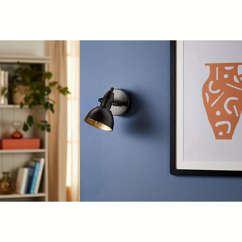 1 pza. Lámpara de pared giratoria industrial moderna, negro mate-dorado, aplique de pared de hierro fundido ajustable, 40W, cableado, ubicación seca, accesorio de iluminación para el hogar