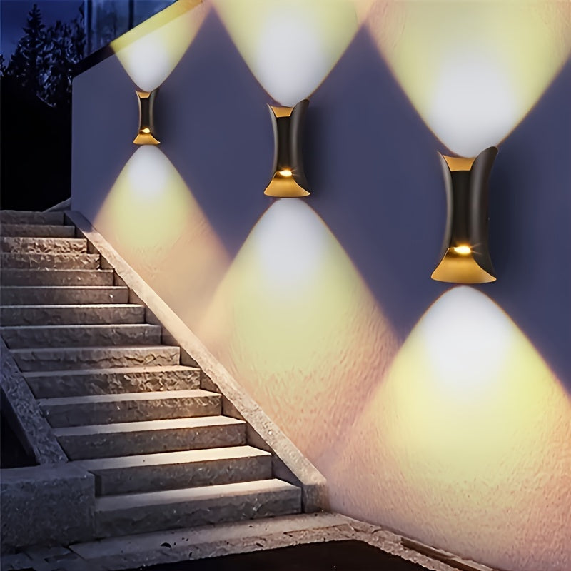 2 piezas, lámpara de pared LED de 6W con luz cálida, iluminación exterior hacia arriba y abajo, lámpara de pared creativa y sencilla para dormitorio, pasillo o mesita de noche, ideal para jardín, pared, patio o sala de estar