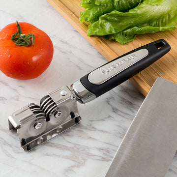 Palillo afilador - Afilador de cuchillos manuales de acero inoxidable con asa ergonómica, afilado rápido para cuchillos de cocina, duradero y fácil de usar, herramienta de afilado para cocina, acabado metálico elegante, construcción metálica.