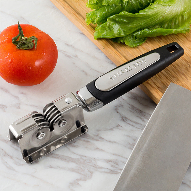 Palillo afilador - Afilador de cuchillos manuales de acero inoxidable con asa ergonómica, afilado rápido para cuchillos de cocina, duradero y fácil de usar, herramienta de afilado para cocina, acabado metálico elegante, construcción metálica.