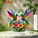 Decoración de Mesa Acrílica Plana en 2D, 1 pieza con Colibrí y Flores Vibrantes - Arte Impreso Manual en 2D, Centro de Escritorio para Oficina o Hogar sin Electricidad, Regalo Único de Navidad para Amantes de la Naturaleza, Decoración de Pájaros, 2D Plano