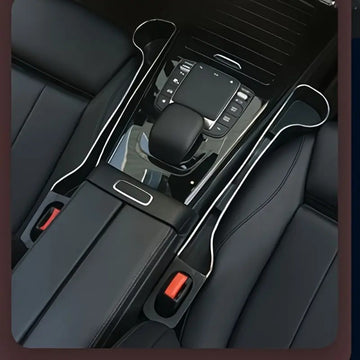 Pack de 2 Organizadores para Espacios del Asiento del Coche - Caja de Almacenamiento Multifuncional con Portavasos, Ranuras para Teléfono y Bolígrafos, Diseño Ergonómico en Plástico Duradero para el Frente