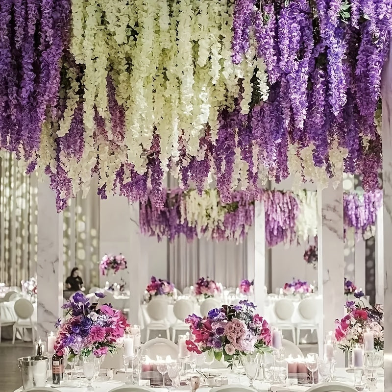 20 piezas de Guirnalda Artificial de Glicinas - Enredadera Colgante Morada y Blanca para Bodas, Fiestas, Paredes y Techos del Hogar - Decoraciones Florales Sin Mantenimiento, Adornos para Fiestas | Enredaderas de Bajo Mantenimiento