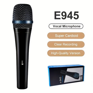 Micrófono de condensador profesional dinámico E945 con patrón polar supercardioides, bajo ruido, anti-grito, cable de 6,35 mm para altavoces/amplificadores/tableros, etc., utilizado para grabación, canto, enseñanza, transmisión en vivo, presentación, etc