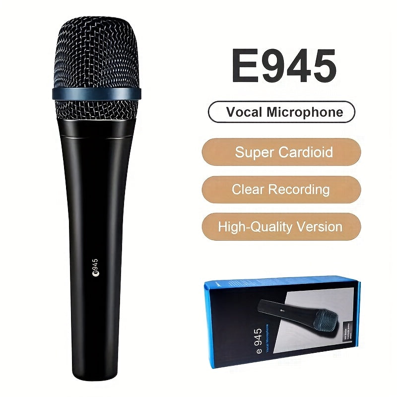 Micrófono de condensador profesional dinámico E945 con patrón polar supercardioides, bajo ruido, anti-grito, cable de 6,35 mm para altavoces/amplificadores/tableros, etc., utilizado para grabación, canto, enseñanza, transmisión en vivo, presentación, etc