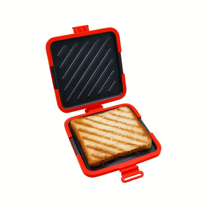 Bandera para Sándwich en Microondas – Bandeja para Hornear Tostadas Rápidas y Crispy, Antiadherente, Hierro de Grado Alimenticio, Ideal para BBQ, Salchichas, Alitas de Pollo, Filetes y Más, Rojo con Asas de Fácil Agarre, Calentamiento de Alimentos|Diseño