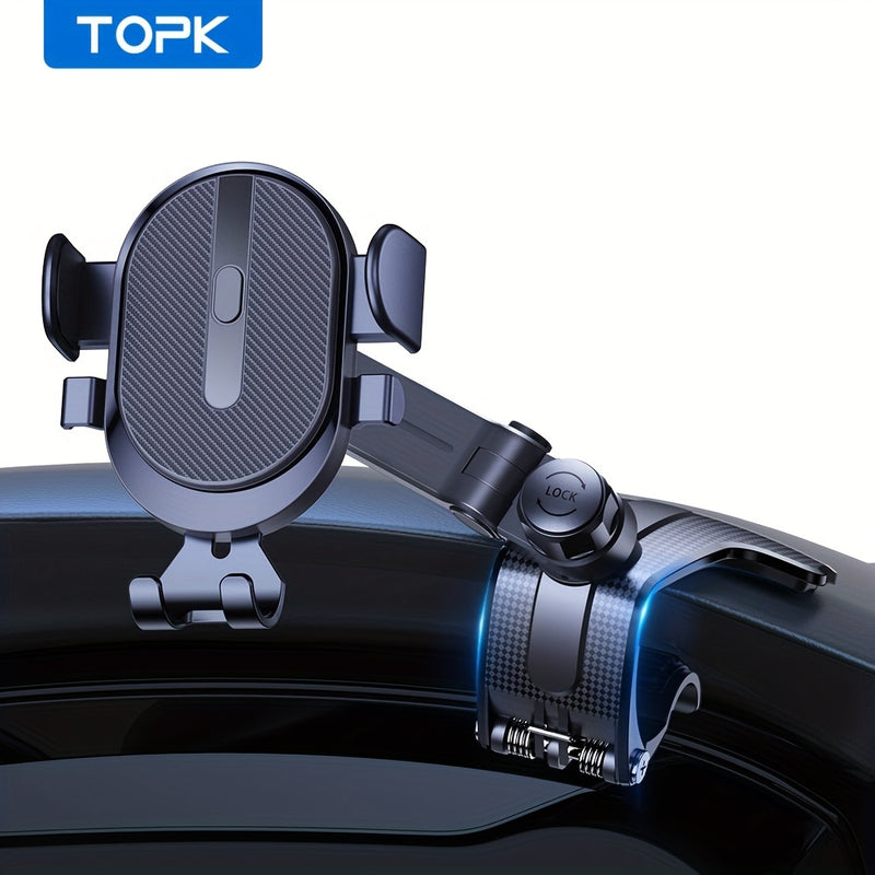 Soporte Ajustable para Teléfono de Salpicadero de Coche TOPK - Pinza Antideslizante de Silicona, Compatible con Todos los Smartphones, Montaje Seguro y Diseño Ergonómico para Conducción Segura, Construcción Robusta