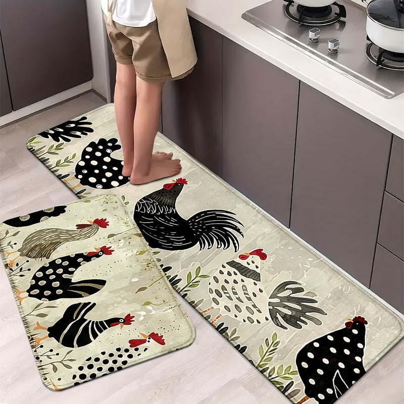 Juego de tapetes de cocina con diseño de pollo, antideslizantes, lavables a máquina, de poliéster, para hogar, oficina, lavabo o lavandería, cómodos para estar de pie, decoración primaveral, varios tamaños disponibles