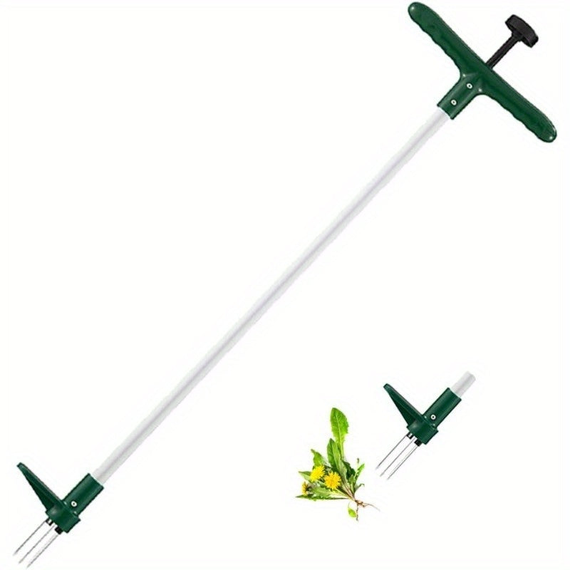 Desmalezadora Manual con Mango Largo de 3 Púas para Sacar Malas Hierbas en el Jardín, Extracción Vertical de Raíces y Recogedor, Paquete de 1