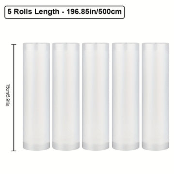 5-Pack 5.0 metros Bolsas de sellado al vacío sin BPA, Material PE+PA, Uso único, Compatible con la mayoría de los selladores para almacenamiento de alimentos, conservación de frescura, cocción a baja temperatura, preparación de comidas, compra en mayor -