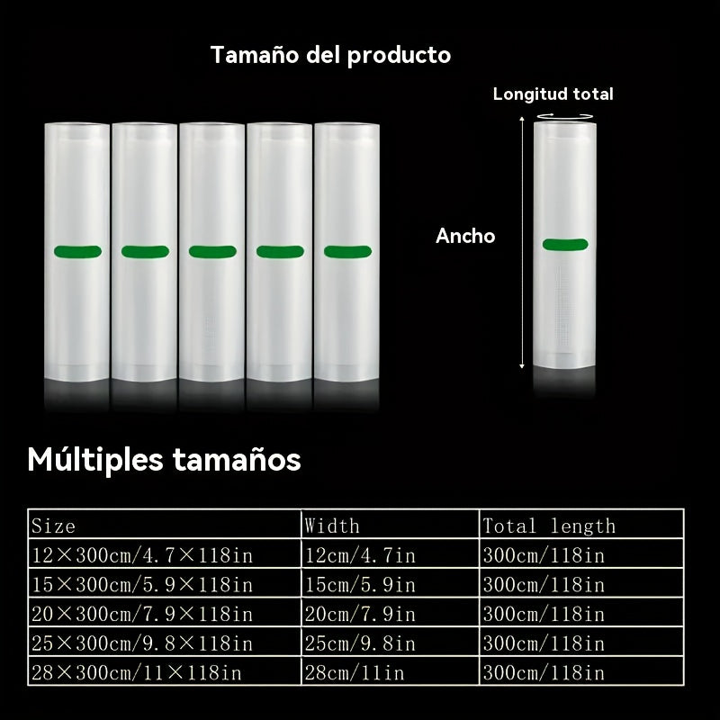 Paquete de 5 Rollos para Sellado al Vacío, Longitud de 3 Metros, Varios Anchos, Adecuados para Almacenamiento de Alimentos y Cocina Lenta a Baja Temperatura - Diseño Resistente al Desgarro Garantiza Máxima Frescura y Mayor Duración - Seguro para Contacto