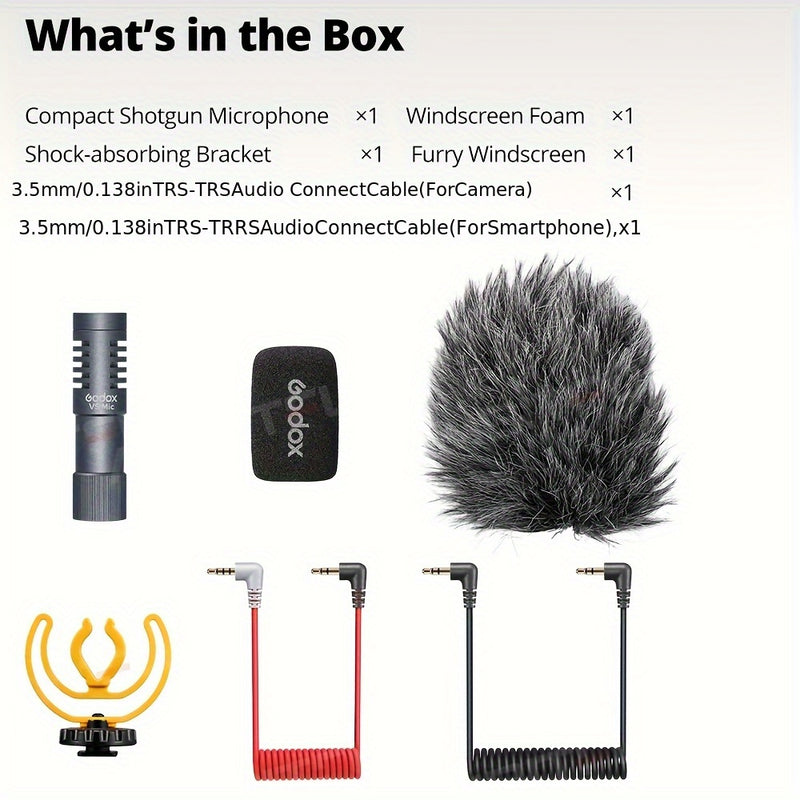 Micrófono universal para video GODOX VS-Mic con cuerpo de aleación de aluminio, conector de 3.5 mm, modo de alimentación USB, para iPhone, teléfonos Android, cámaras DSLR - Micrófono para grabación y transmisión, equipo de grabación para transmisiones |