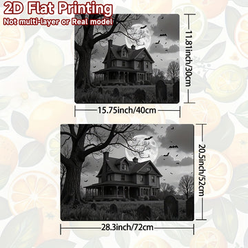 1pc Protector de Estufa para Halloween - Mansión Gótica, Luna Llena, Murciélagos y Tumbas - Cubierta Antirrayaduras Compatible con Cocinas a Gas/Eléctricas - Decoración Fácil de Limpiar para Electrodomésticos, Accesorio Hogareño Temático, Diseño Plano 2D