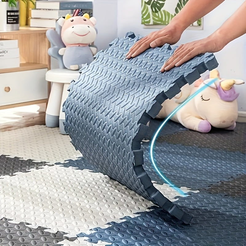 30 piezas de alfombrilla de espuma con diseño de patchwork de patrón cruzado, material, diseño monocromo, adecuado para salas de juego, yoga y temas de vacaciones - gris, amarillo, azul, beige, rosa.
