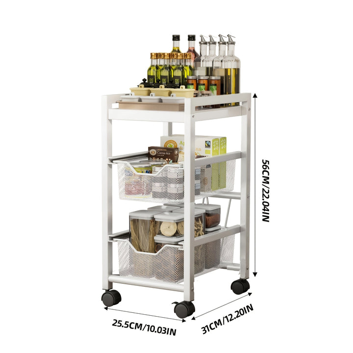 1pc estante de almacenamiento con 3/5 niveles, estante móvil con ruedas, cesta de drenaje multicapa, ideal para condimentos, platos y tazones, material acero al carbono,