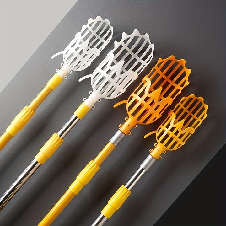 Canasta Ajustable para Recolector de Frutas - Cucharón Plástico Amarillo y Naranja para Recoger Bayas y Frutas Fácilmente, Diseño con Palo Telescópico para Mango, Cereza, Arándanos, Níspero y Más