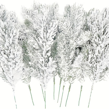 Elección popular] 10 ramas artificiales de pino con efecto nevado, ramas de pino falsas con escarcha para árbol de Navidad, coronas, guirnaldas y decoración navideña, ramitas, esprays y manualidades
