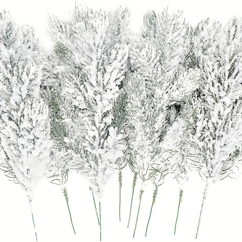 Elección popular] 10 ramas artificiales de pino con efecto nevado, ramas de pino falsas con escarcha para árbol de Navidad, coronas, guirnaldas y decoración navideña, ramitas, esprays y manualidades