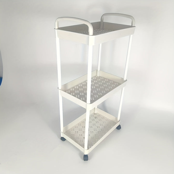 Carro de almacenamiento de 3 niveles con mecanismo de deslizamiento, plástico duradero, blanco - Ideal para la organización de la cocina, dormitorio y sala de estar, regalo perfecto para San Valentín y Ramadán, versátil para todas las estaciones, estante