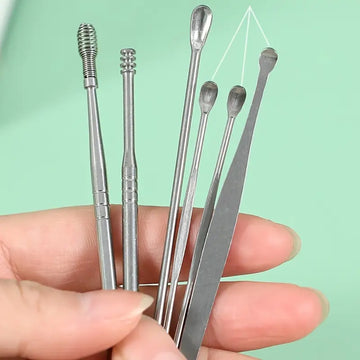 Kit para Remover Cera de Oídos, 6 Herramientas para Limpieza de Oídos, Herramienta Portátil e Innovadora de Cera de Oídos con Resorte, Herramienta de Acero Inoxidable para Remover Cera de Oídos, Herramienta Reusável para Limpieza de Oídos para Adultos