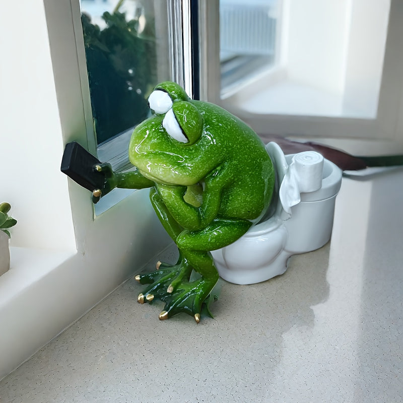 Figurina de resina de rana juguetona de 14.48 cm, decoración versátil para el hogar y la oficina, ideal para sala de estar, estudio o jardín