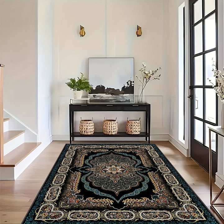 Alfombra de estilo bohemio grande con base antideslizante y material de terciopelo, adecuada para uso en interiores en hogares y oficinas, no se deshilacha durante la decoración del hogar. Esta alfombra moderna lavable a máquina es ideal para salones, do