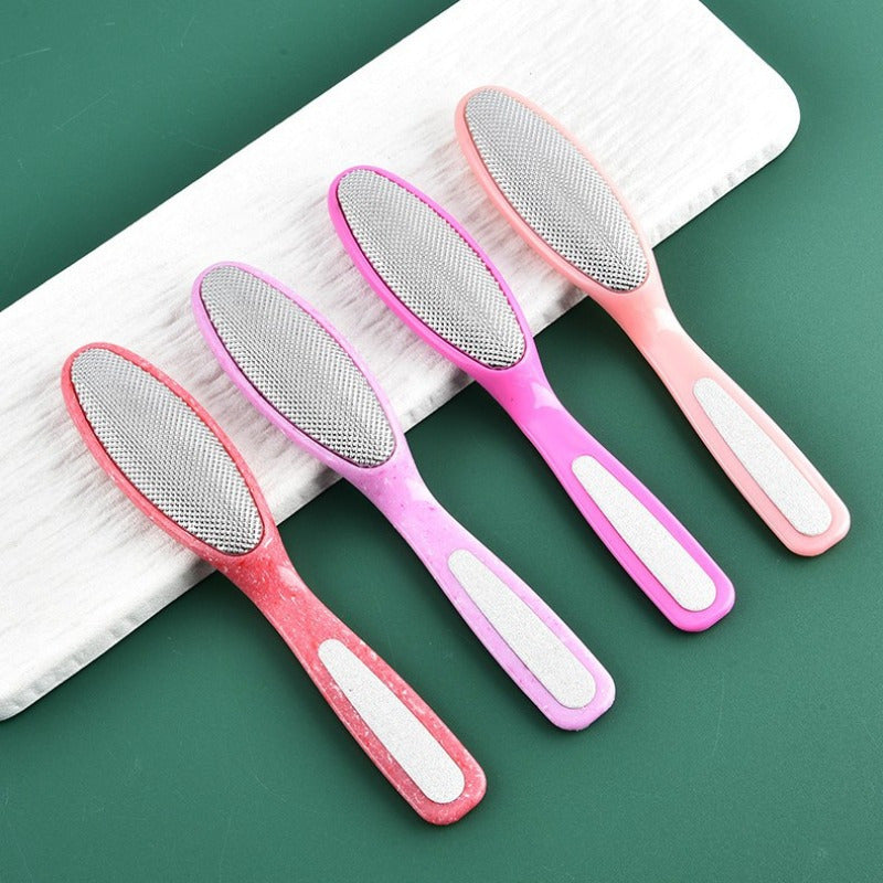 Removedor Manual & Amoladora para Pies/Manos - Cepillo Exfoliante de Doble Propósito con Mango Rosa, Sin Necesidad de Electricidad - Pedicura, Manicura, Uso en Casa o Salón - Herramienta Duradera para el Cuidado del Pie y Eliminación de Cutículas Muertas