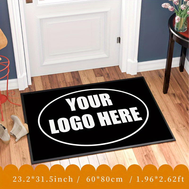 Felpudo de terciopelo cristal grueso de 1kg/m² con respaldo de silicona personalizable, alfombra de entrada para decoración del hogar, solo lavado a mano, 100% poliéster, negro con espacio para texto en blanco