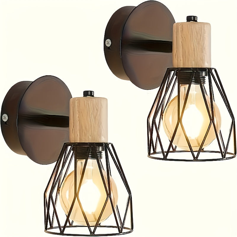 2 Piezas de Luz de Pared Semi-Encastrada Moderna con Diseño de Jaula Metálica - Estilo Industrial, Adecuada para Dormitorio o Sala de Estar - Base E26/E27 No Incluida, Iluminación para Dormitorio | Luz de Pared Moderna | Jaula Metálica 85V-265V