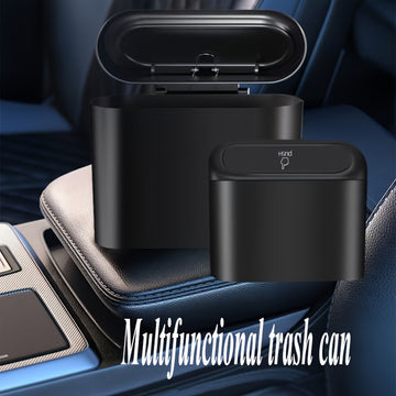 Bote de basura para auto, 1 unidad, material PP resistente, negro, con tapa a prueba de fugas, diseño fácil de colgar, organizador multifuncional para interiores de auto, solución de almacenamiento, accesorio moderno para auto, cierre seguro de tapa