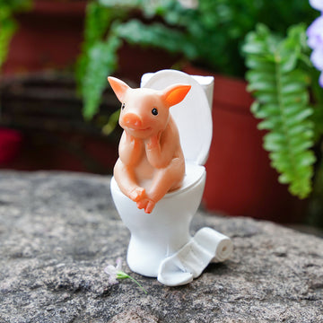 Decoración de Asiento de Inodoro de Resina con Dibujo Animado de Cerdo Lindo - Figura de Animal Caprichosa para Interior y Exterior del Hogar, Jardín y Escritorio, 3.3x6.35 cm