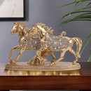 Estatuilla de Doble Caballo Dorado TY - Escultura de Resina Estilo Europeo con Cristales, Decoración para Interiores/Exteriores en Sala de Estar u Oficina, Arte Mural de Caballos sin Necesidad de Electricidad, Base Resistente