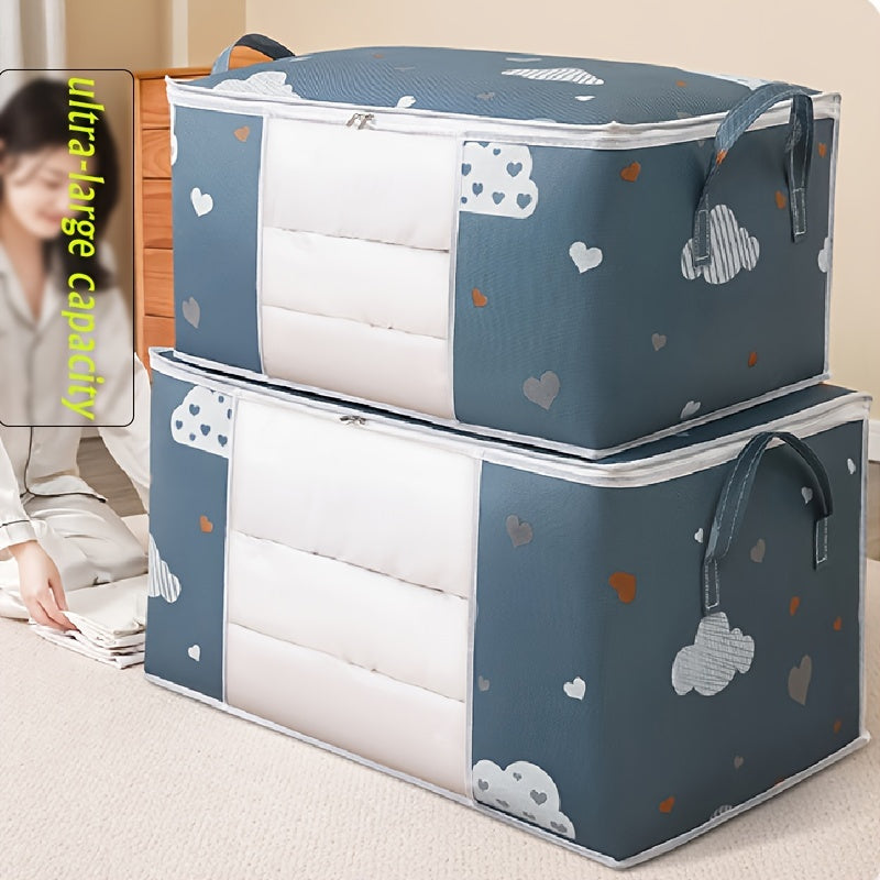 1 Unidad, Bolsa De Almacenamiento Para Guardarropa, Impresa, De Gran Capacidad, A Prueba De Polvo, Con Asas, Organizador De Armario Y Contenedor De Almacenamiento Para Ropa, Edredones, Juguetes, Solución De Almacenamiento Y Mudanza Familiar, Accesorios P
