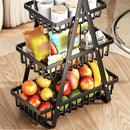 Cesta de frutas de hierro de 3 niveles moderna - Organizador de cocina negro elegante con mango de madera, perfecto para exhibir frutas, verduras y panes, solución de almacenamiento de cocina | Elegante cocina | Cocina duradera