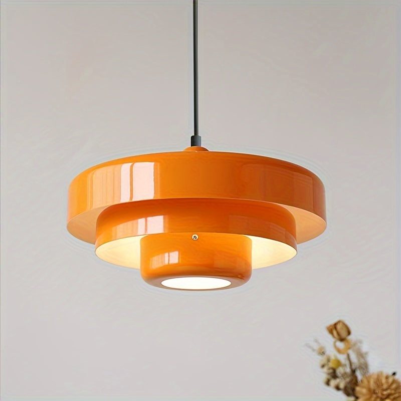 Lámpara colgante semirecargable] Estilo cremoso elegante, lámpara de techo de varios niveles, acabado naranja brillante, luz colgante de metal con centro iluminado para sala, cocina, dormitorio, estudio - Art Deco moderno, ahorro de energía con control d