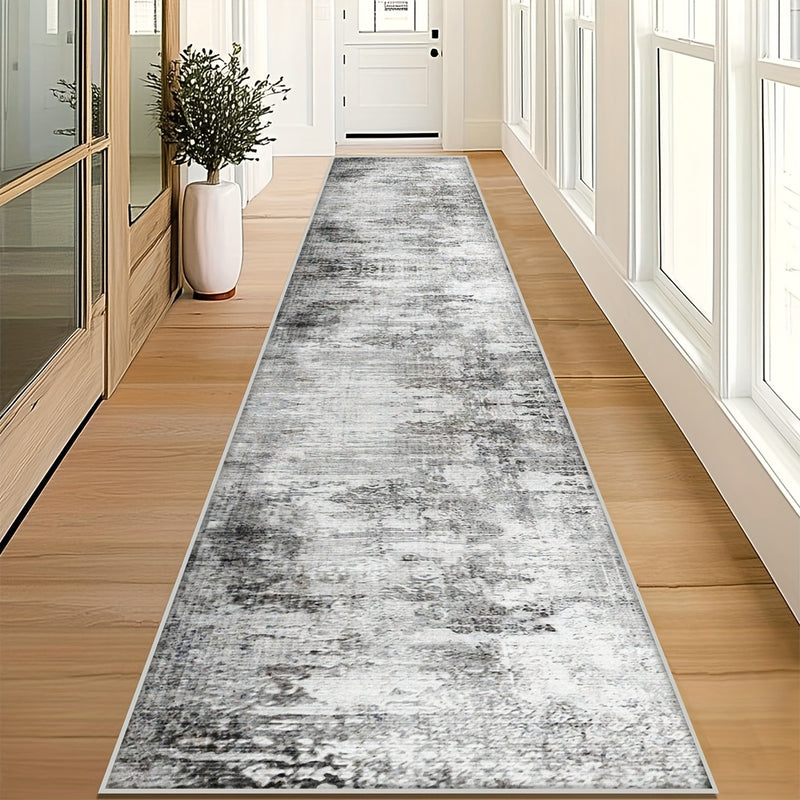 Tapete de pasillo largo minimalista moderno, diseño gris de alta gama, tapete de cocina duradero, fácil de limpiar y lavable en máquina, adecuado para entrada, lavandería y sala de estar.