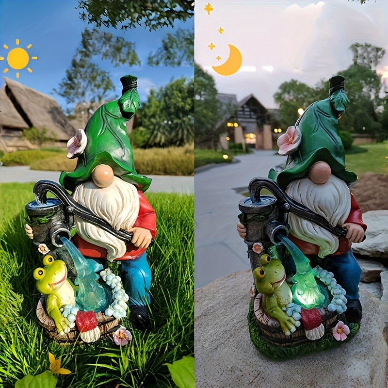 Estatua de gnomo de jardín solar con baño de rana, decoración de exterior de resina, control de sensor de luz, batería de níquel de energía solar, 600 mAh, sin control remoto, para decoración de balcón, césped y patio.