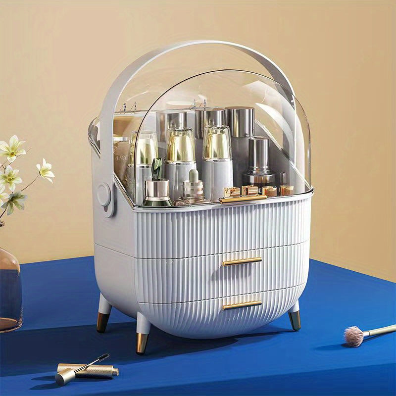 Organizador de maquillaje con cajón, caja de almacenamiento de suministros de maquillaje, soporte para joyas, pendientes, anillos, soporte para productos de cuidado de la piel y lápices labiales, esencial para el hogar