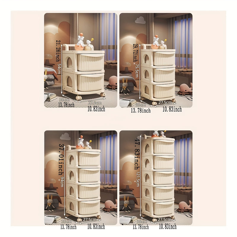 Carrito de Almacenamiento Rodante ZHOHO TANT de 3 Niveles con Ruedas - Organizador de Plástico Beige para Juguetes de Niños, Snacks y Esenciales de la Sala de Estar, Almacenamiento de Juguetes