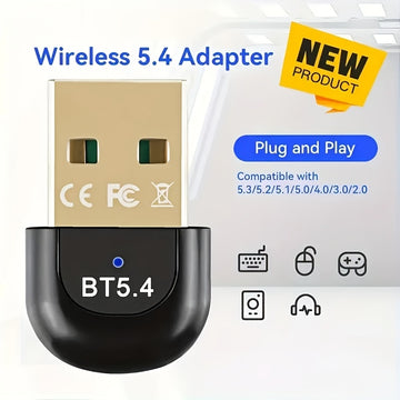 Adaptador inalámbrico USB 5.4, receptor USB, miniadaptador Plug and Play con EDR, compatibilidad automática con versiones anteriores de 5.3/5.1/5.0/4.2/4.1/4.0, para portátil, auriculares, teclado, ratón, altavoz, impresora - No requiere batería
