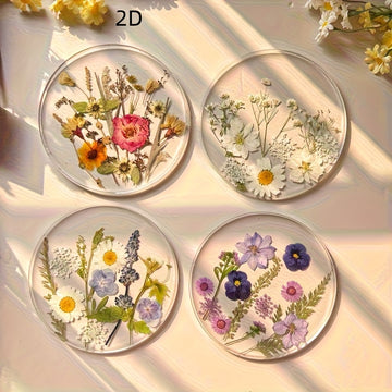 Juego de 4 Posavasos Acrílicos Planos 2D, Coloridos y Estampados para Exteriores, Decoración de Mesa para Bodas, Cumpleaños o Día de la Madre, Arte con Flores Silvestres, Diseño 2D Plano, Ideal para Navidad