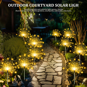 5 luces solares de fuegos artificiales para decoración exterior - 8 modos de iluminación, luces LED para San Valentín, Ramadán, Navidad, Halloween, bodas y fiestas en el jardín, perfectas para ambiente festivo, luces solares colgantes