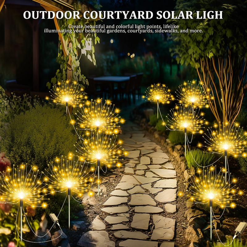 5 luces solares de fuegos artificiales para decoración exterior - 8 modos de iluminación, luces LED para San Valentín, Ramadán, Navidad, Halloween, bodas y fiestas en el jardín, perfectas para ambiente festivo, luces solares colgantes
