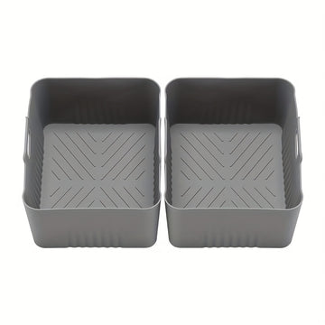 2 Piezas de Bandejas Reutilizables para Freidora de Aire con Asas - Antiadherentes y Resistentes al Calor, Aptos para Lavavajillas, Ideales para Navidad, Halloween, Pascua y Acción de Gracias, Utensilios de Cocina Multifuncionales, Diseño Estriado, Mango