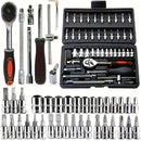 Juego de herramientas mecánicas para autos, 46 piezas, multifuncional con juegos de dados, llaves y trinquete, caja de herramientas resistente de metal con estuche de almacenamiento