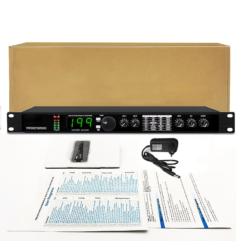 Procesador de audio XGeS con procesamiento de señal de 24 bits - Reverb digital profesional, ecualizador, efectos de micrófono, DSP programable con fuente de alimentación de 110-130V, carcasa de aleación negra, enchufe estadounidense | Procesamiento de s