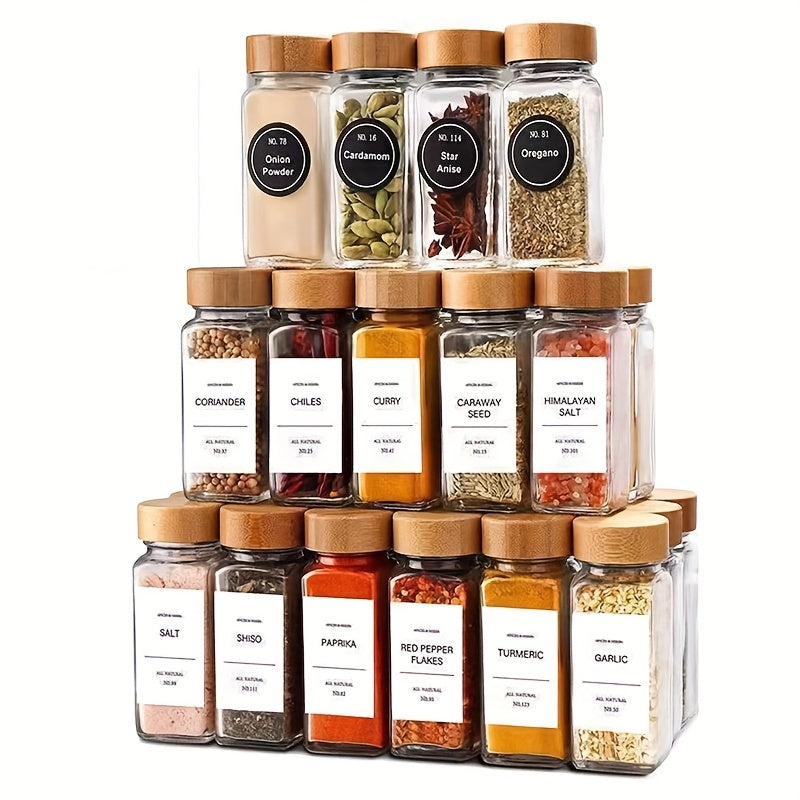 Un juego de 12 piezas / 6 piezas de tarros cuadrados para especias de vidrio con tapa de bambú, botellas pequeñas para condimentos de cocina doméstica