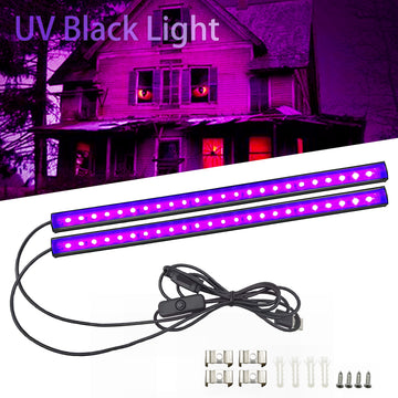 2 piezas/4 piezas de lámpara de tira LED negra de 12 pulgadas USB para dormitorio, pintura fluorescente, póster, fiesta, resplandor en la oscuridad, Halloween