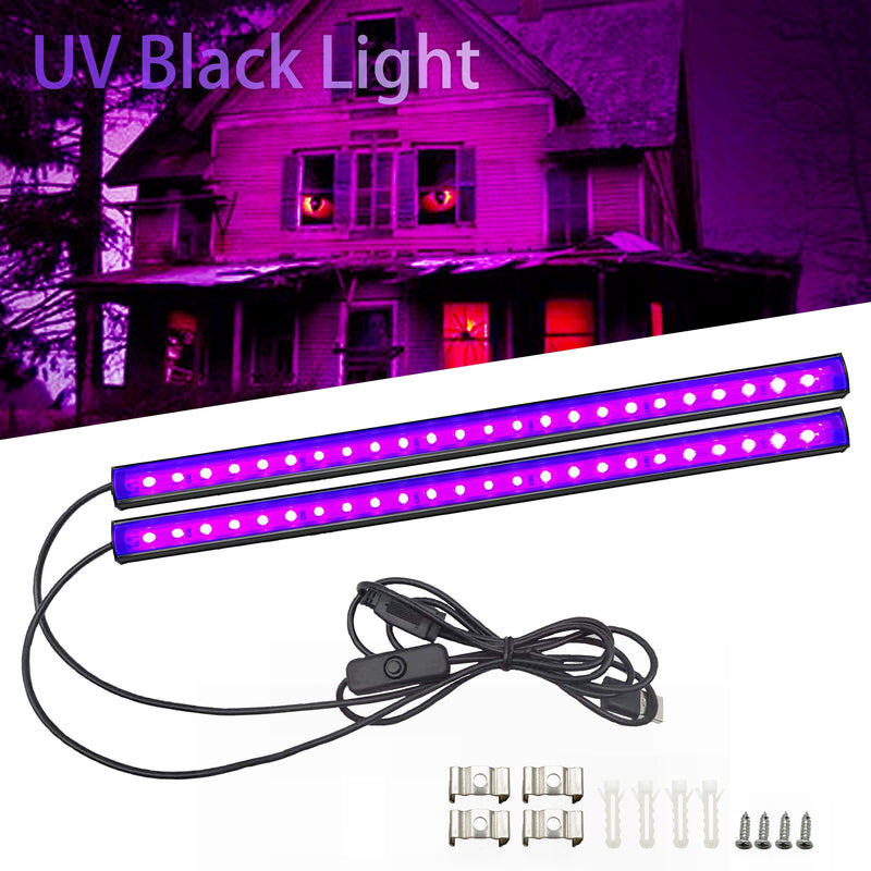 2 piezas/4 piezas de lámpara de tira LED negra de 12 pulgadas USB para dormitorio, pintura fluorescente, póster, fiesta, resplandor en la oscuridad, Halloween